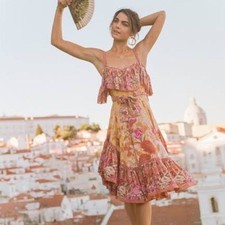 Spell And The Gypsy Siren Song Dress Yellow Flamingo Print Ruffle Size L