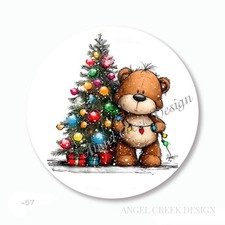 CUTE BEAR and CHRISTMAS TREE SCRAPBOOK STICKERS ENVELOPE SEALS HOLIDAY FAVORS