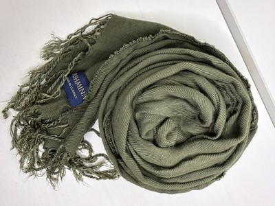 100% Pashmina Scarf Olive Green Made in Italy Soft Fringe Wrap 27x75