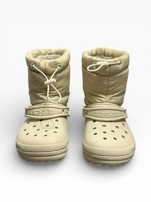 Crocs Kids Winter Puff Boot Beige Cream Fuzzy Fleece Lined Size J1