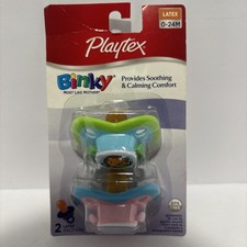 Vintage Playtex Binky Latex Pacifiers 0-24 Months 2 Pack Flowers Lion NEW