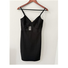 Black V-Neck Strappy Bodycon Sheath Mini Dress Party Size 6