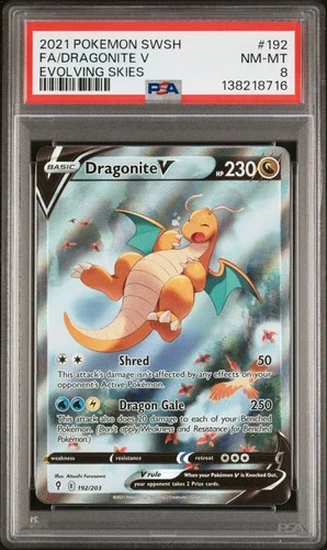 2021 POKEMON SWORD & SHIELD EVOLVING SKIES #192 FULL ART/DRAGONITE V PSA 8