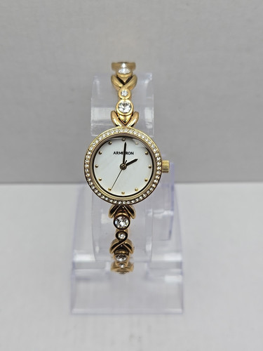 Womens Armitron 75/5544GP Pave Crystals Gold Tone 24mm Quartz Watch New Battery