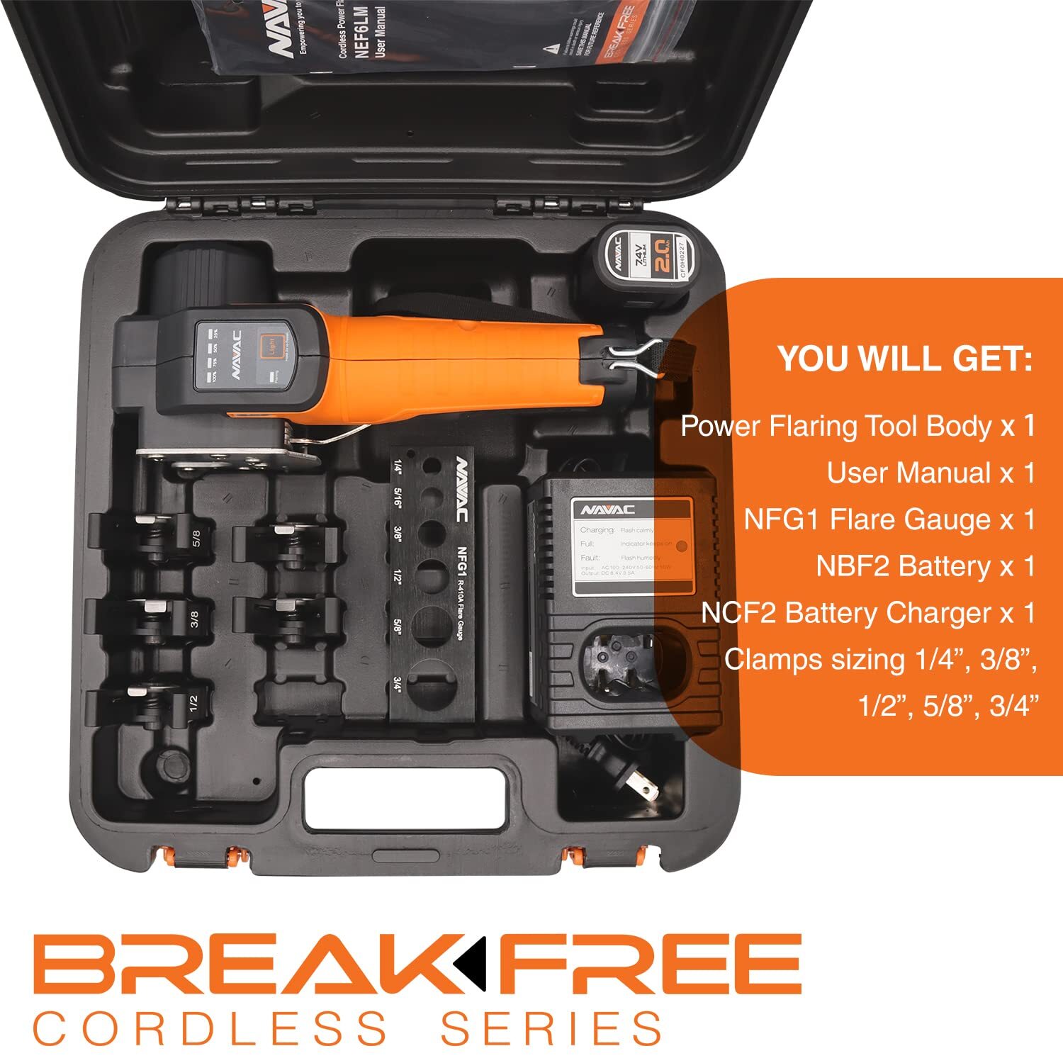NAVAC NEF6LM BreakFree Battery Power Flaring Tool 3/4" Max OD with