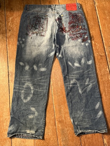 Stash House Men’s Size 40 Denim Jeans Baggy Embroidered Red $ Back Pockets - Picture 12 of 22