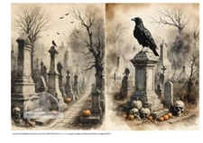 Cemetery Crow | A4 8.3" x 11.7" | Halloween Rice Paper | Decoupage Central