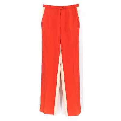 FENDI Orange Cream Color Block Crepe Silk Trouser 36 Long Straight