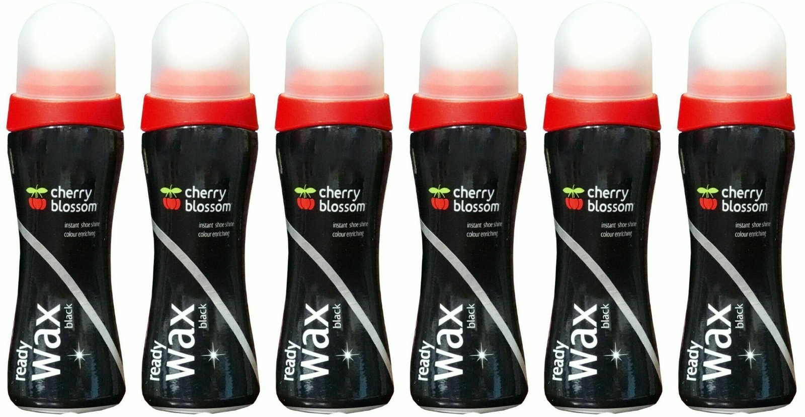 6x Cherry Blossom Instant Shoe Shine Polish Ready Wax Liquid 85ml - Black