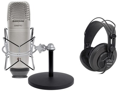 Samson C01U Pro Recording Podcast Microphone+Shock Mount+Mic Stand+Headphones