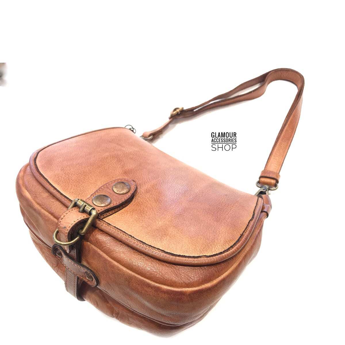 BORSA donna vera pelle piccola rotonda NINA patta MADE IN