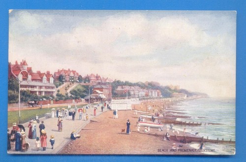 FELIXSTOWE.BEACH AND PROMENADE.TUCKS OILETTE POSTCARD