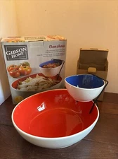 Gibson Home Hand Painted Stoneware 2-Tier Chip And Dip Set Red White Blue