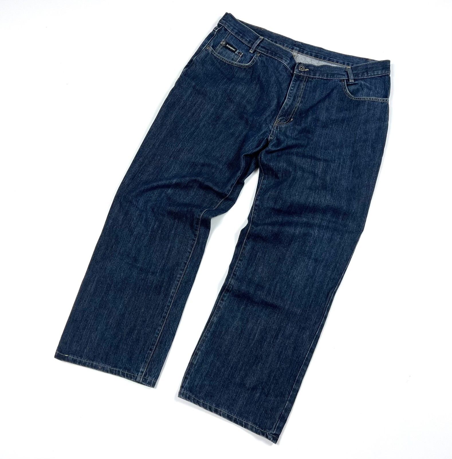 Jeans denim blu vintage uomo Yves Saint Laurent YSL logo posteriore taglia W40 L33