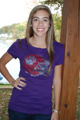 Clemson Tigers helmet   rhinestone shirt or tank XS S M L XL XXL 1X  2X 3X 4X 5X