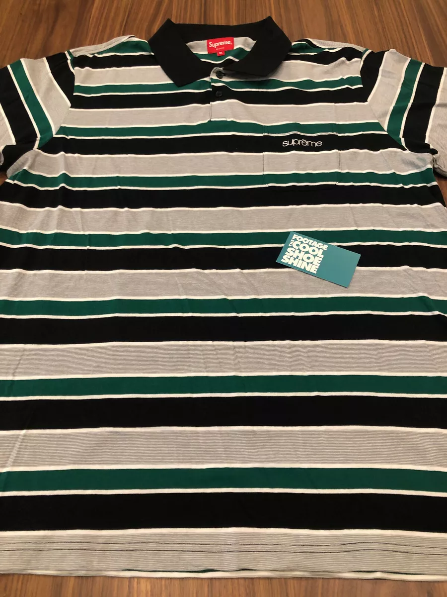 2019 SS19 SUPREME CLASSIC LOGO STRIPE POLO SHIRT GREEN WHITE BLACK