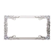 Auto Drive 3-D Daisy Bling Silver Metal License Plate Frame, 90142W