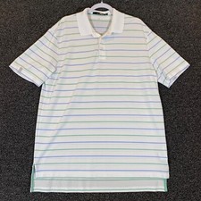 Ralph Lauren RLX Polo Mens Large Green White Striped Golf Shirt Short Sleeve