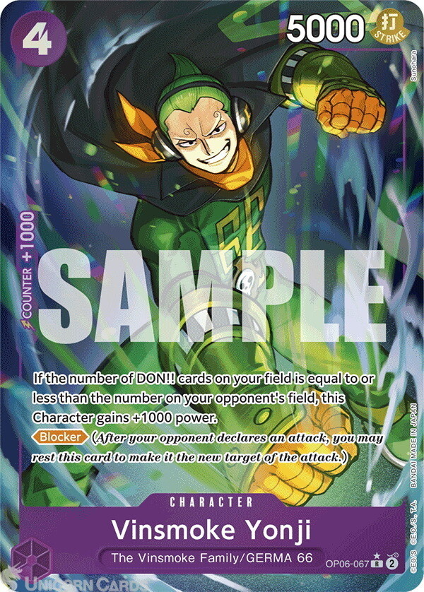 OP06-067 Vinsmoke Yonji : Rare Full Art English One Piece TCG Card : PRB01: One