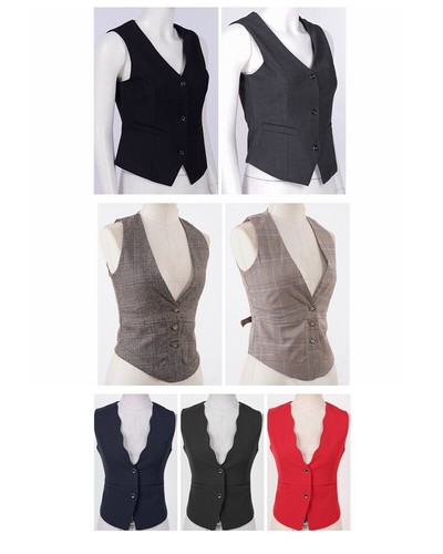 V Neck Button Down Suit Vest Top 