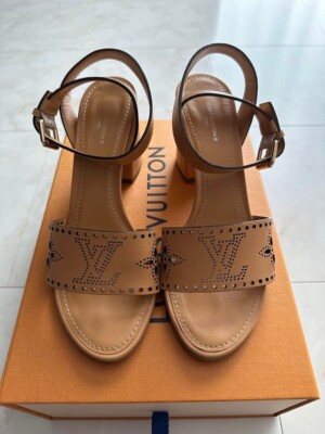 LOUIS VUITTON Horizon LV Logo Heel Sandals Mules Pumps Shoes Women