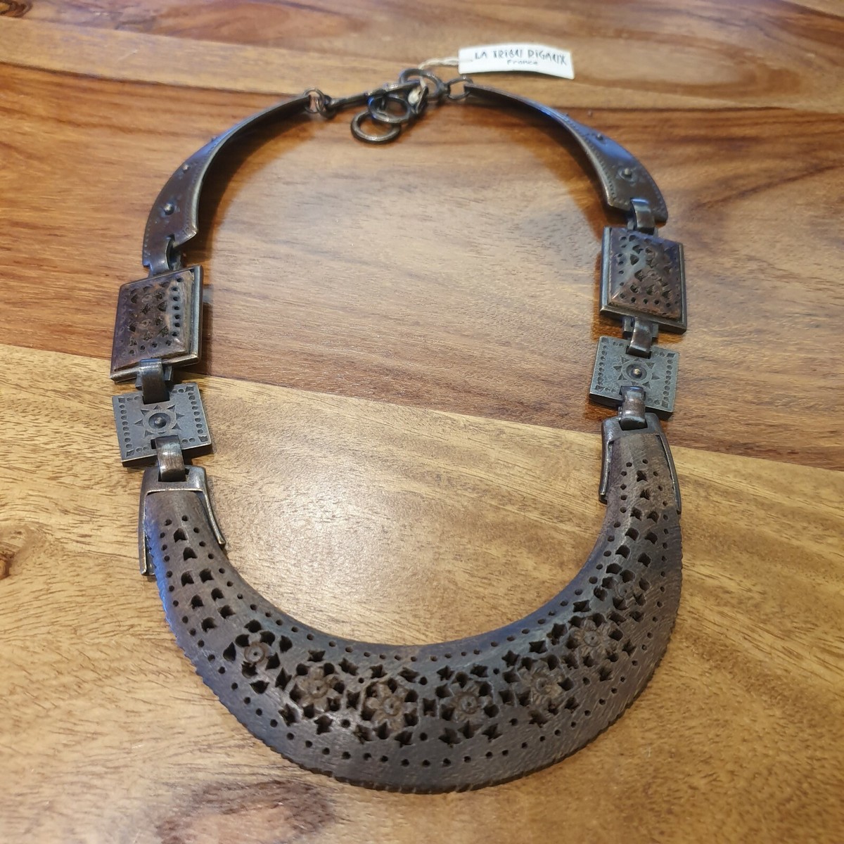 Collier Ethnique Créateur La Tribu Rigaux - Bronze, Verre Et Agate - Fait Main - Occasion