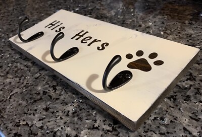 His, Hers, & Dog Paw Print Wood Wall Hook - Home Decor - Leash, Key, Coat Holder