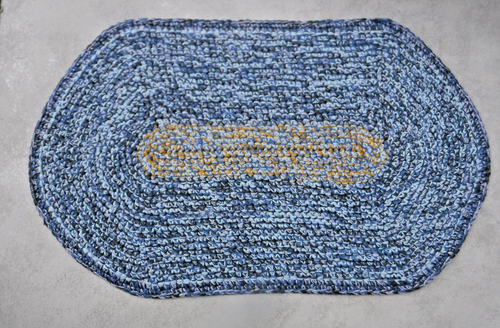 Vtg~Handmade~Crocheted Yarn~Rag~Rug 20x34" Oblong~Farmhouse~Primitive~Lays Flat! - Picture 9 of 15