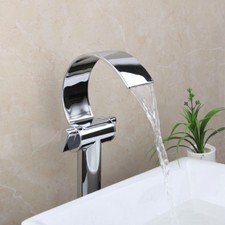 Bathroo Vessel Basin Chrome Waterfall Spout Mixer Faucet Double Handle Tap Brass