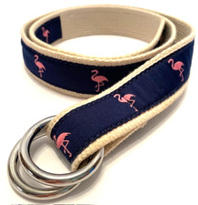 J. Crew Women's Sz. S/M Double O Ring Preppy Coastal Blue/Pink Flamingo Belt