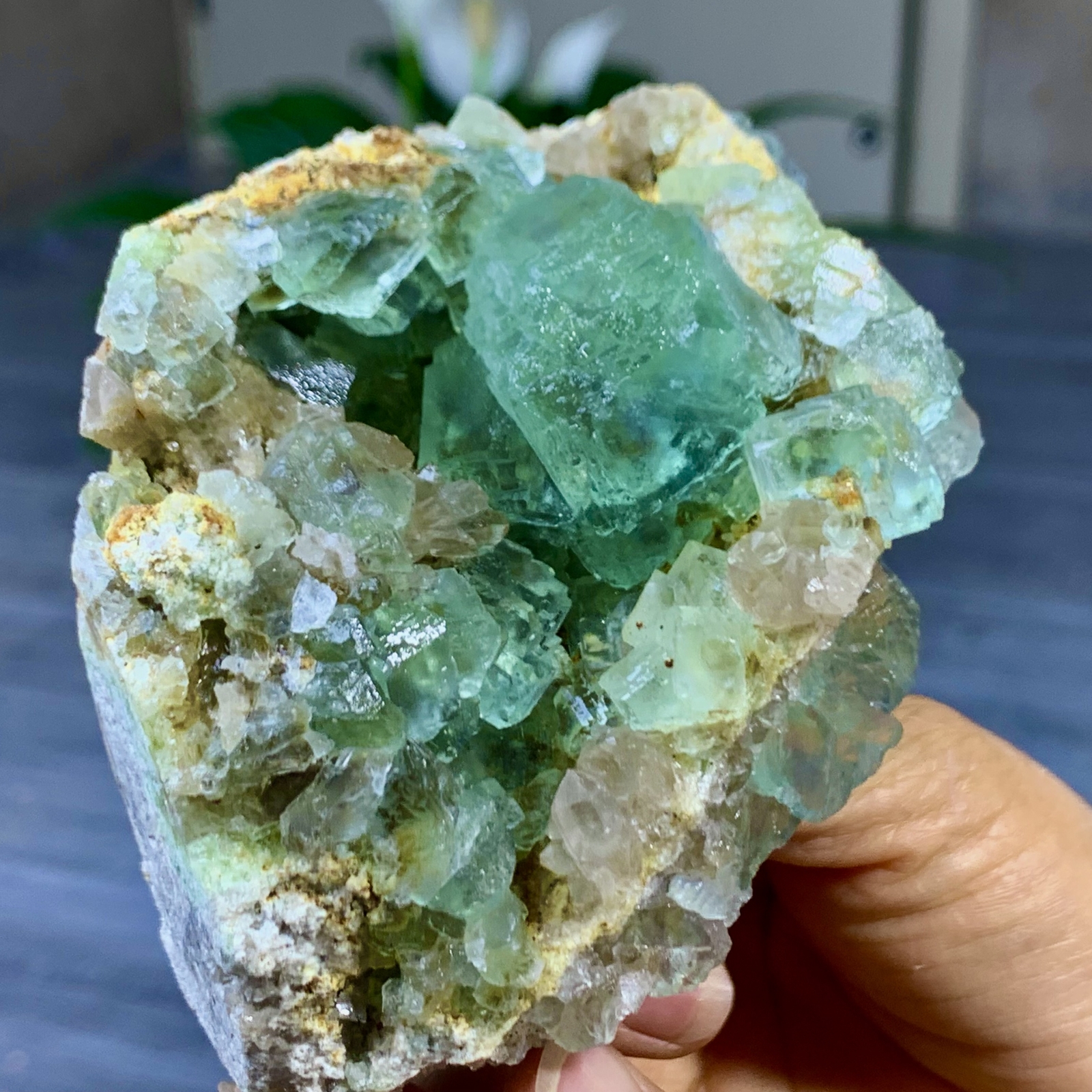 1.21LB Rare Transparent Green Cubic Fluorite Crystal Specimen from China