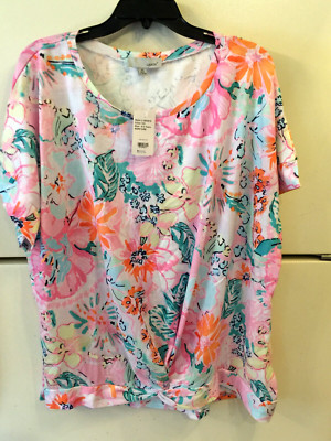 NWT $66 ZULILY LUUKSE Plus Size 4X Pink Floral Twist Front Band Tunic Top Blouse