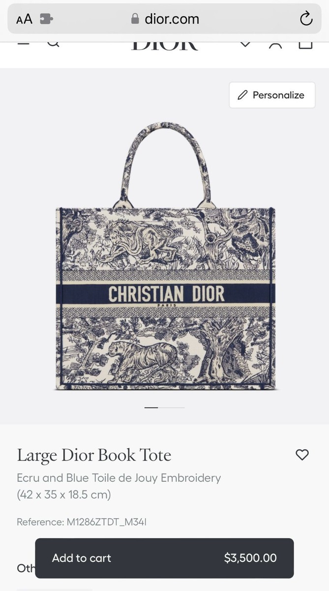 【関税込み】Toile de Jouy DIOR BOOKTOTE LARGE Large Dior Book Tote Ecru and Blue Toile de Jouy Embroidery