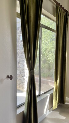 One pair Velvet Curtains in Dark Olive Green ( 54''W/108'')