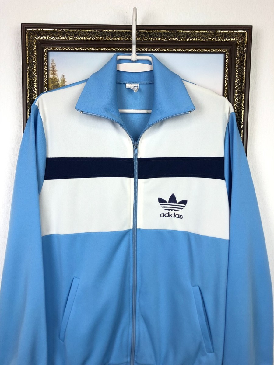 Vintage 80's Adidas Jacket Track Top Blue Zip Rare Hype Mens Y2K