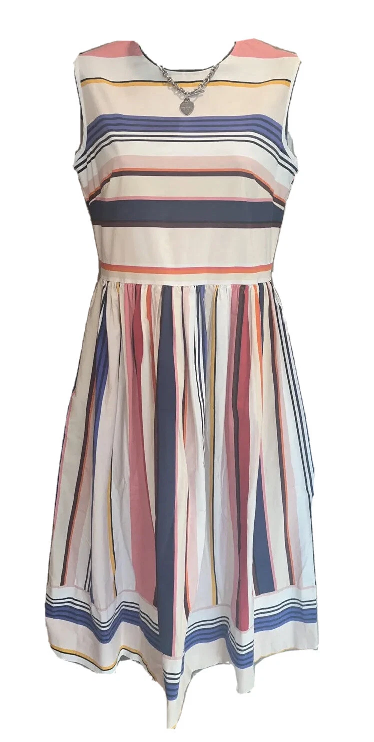 Abito Kate Spade iconico colorato berbero aderente e svasato a righe con zip posteriore esposta 2