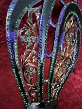 BEAUTIFUL ART DECO MANTILLA HAIR COMB BLACK PURPLE W/ GREEN RHINESTONES