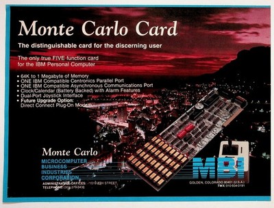 Vintage Monte Carlo Card IBM PC Computer Ad MBI Microcomputer Business