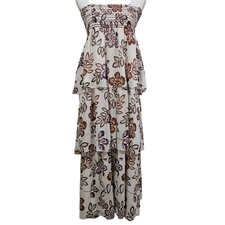 Tory Burch 100% Silk Floral Strapless Midi Dress Size S