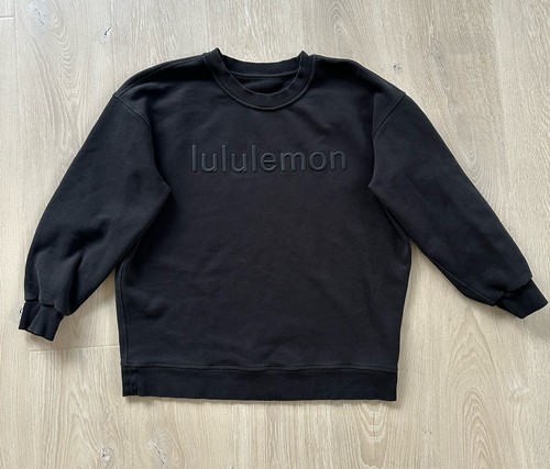 Lululemon Women Sweatshirt Black Perfectly Oversized Crew Fleece Logo *Sz 10/L? - Picture 2 of 9