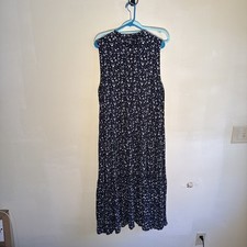 Women's Chaps Floral Tiered Sleeveless Navy Maxi Dress XXL