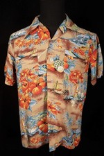 Vintage 1960's Silky Rayon Print Hawaiian Shirt Size Medium Excellent Condition