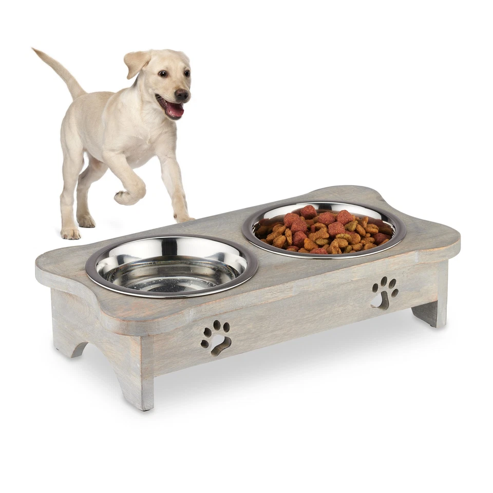 Futterstation hund Hunde-Napfständer Hundebar mit Näpfen Napfhalterung grau