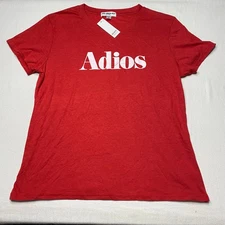 NEW Sub_Urban Riot Womens Top sz L Red Short Sleeve Crew Neck Cotton Blend ADIOS