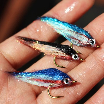 12 pcs Wounded Minnow Fly Ice Dub UV Polar Fry Slowly Sinking Salmon Trout St...