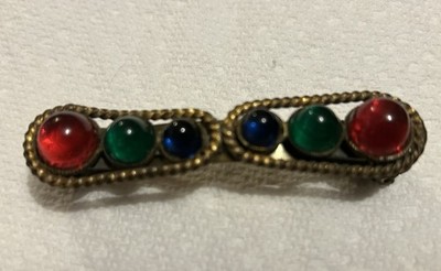 1930s  NATTY CREATIONS SCARF CLIP BROOCH CABOCHON GRIPOIX GLASS SETS RARE FIND!