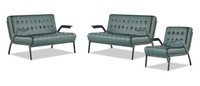 Sofa-Set 2-Sitzer Sessel GrüN Edelstahl Modern Leder Chesterfield Holz