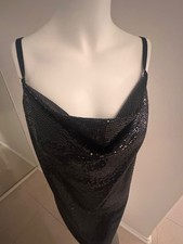 Y2K Bebe Black Sequin Cowl Neck Bodycon Cocktail Dress Size Large