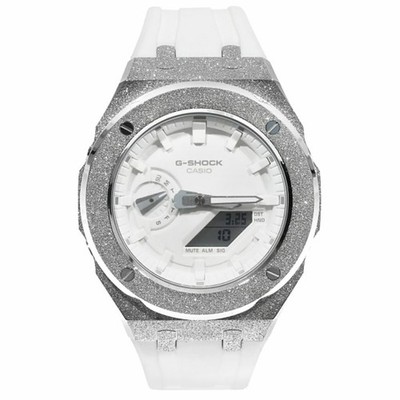 G-Shock GA2100 White Metal Custom Frosted Rubber Band CASIOAK White Band Stainle