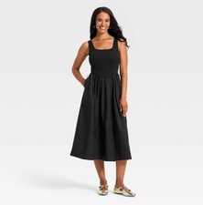 A New Day Black Pullover Knit to Woven Midi Tank Dress READ Small Ribbed Tank
